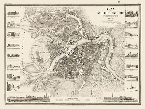 Saint Petersburg Plan Russia - Meyer 1844 White Modern Wood Framed Art Print with Double Matting by Meyer