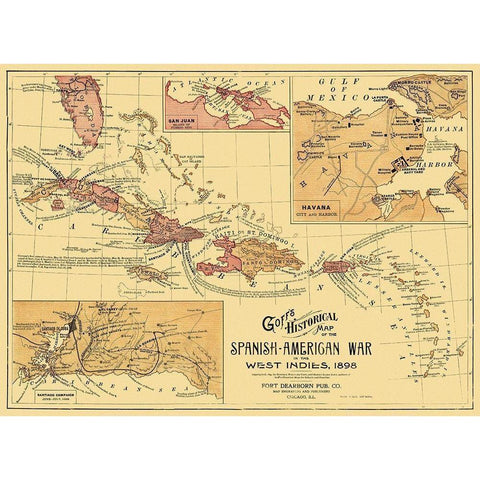 Spanish American War West Indies Caribbean Gold Ornate Wood Framed Art Print with Double Matting by Goff
