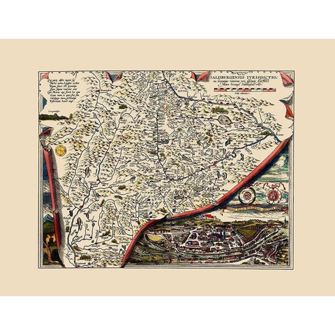 Salzburg Austria - Ortelius 1571 Black Modern Wood Framed Art Print with Double Matting by Ortelius
