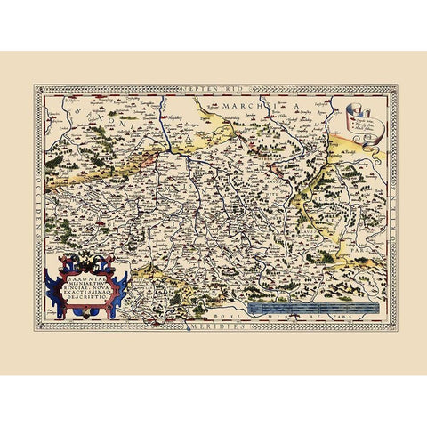 Saxony Germany - Ortelius 1598 Gold Ornate Wood Framed Art Print with Double Matting by Ortelius