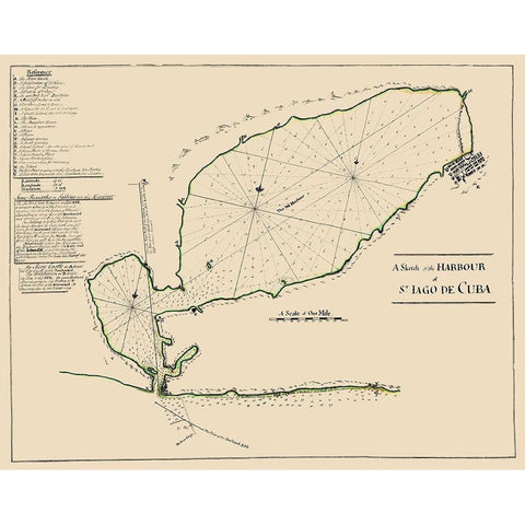 Caribbean Santiago de Cuba - 1765 Black Modern Wood Framed Art Print by Unknown