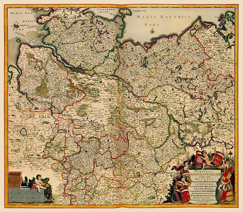 Saxony Germany - De Wit 1688 Black Ornate Wood Framed Art Print with Double Matting by De Wit