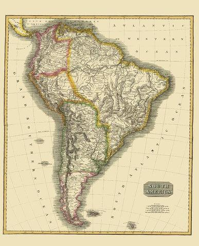 South America - Thomson 1815 Black Ornate Wood Framed Art Print with Double Matting by Thomson