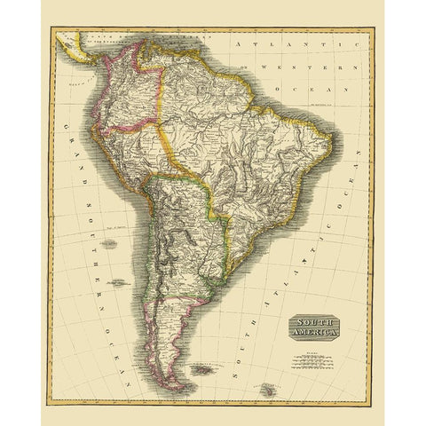 South America - Thomson 1815 White Modern Wood Framed Art Print by Thomson