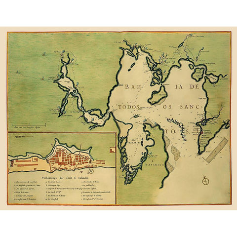 Central America San Salvador El Salvador - 1670 Gold Ornate Wood Framed Art Print with Double Matting by Unknown