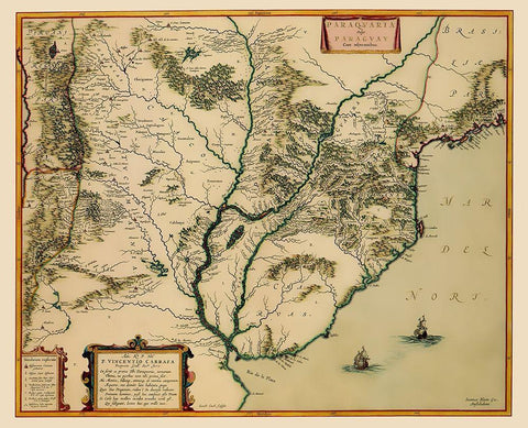 Southern Coast South America - Blaeu 1662 White Modern Wood Framed Art Print with Double Matting by Blaeu