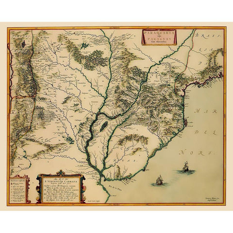 Southern Coast South America - Blaeu 1662 Black Modern Wood Framed Art Print with Double Matting by Blaeu