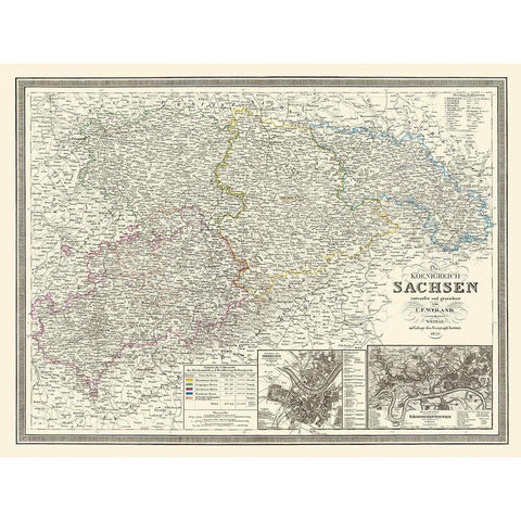 Saxony Province Germany - Weiland 1856 White Modern Wood Framed Art Print by Weiland