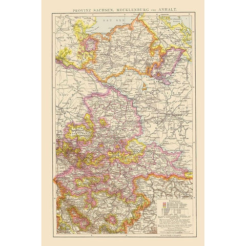 Saxony Mecklenburg Region Germany - Velhagen 1881 Black Modern Wood Framed Art Print by Velhagen