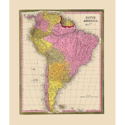 South America - Mitchell 1846 Gold Ornate Wood Framed Art Print with Double Matting by Mitchell