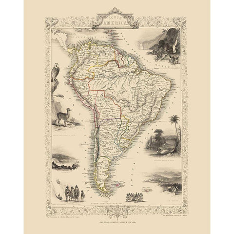 South America - Tallis 1851 White Modern Wood Framed Art Print by Tallis