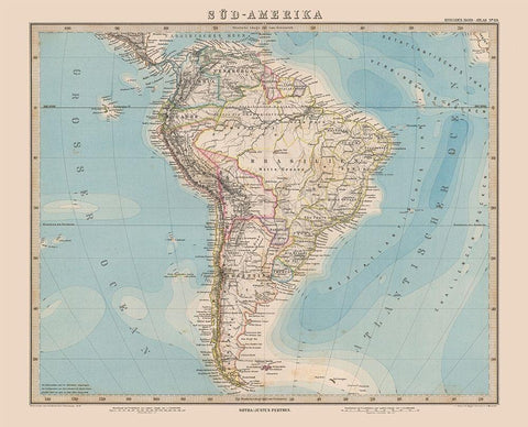 South America - Stieler 1885 Black Ornate Wood Framed Art Print with Double Matting by Stieler