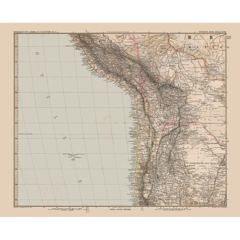 Andes Region South America - Stieler 1885 Gold Ornate Wood Framed Art Print with Double Matting by Stieler
