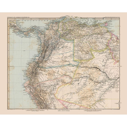 North South America - Stieler 1885 Black Modern Wood Framed Art Print with Double Matting by Stieler