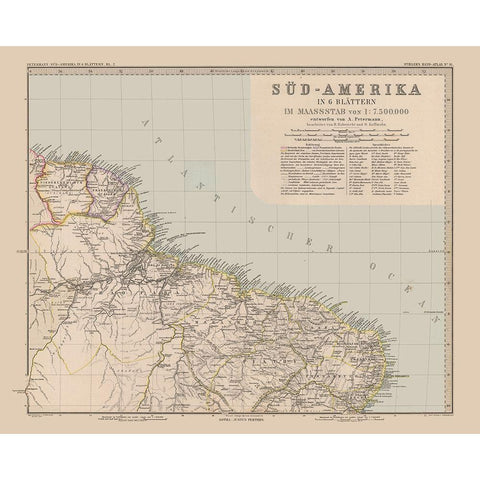 South America Brazil Suriname - Stieler 1885 Black Modern Wood Framed Art Print with Double Matting by Stieler