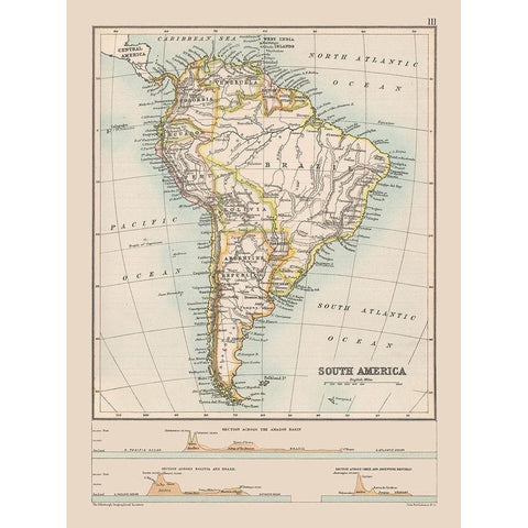 Elevation South America - Bartholomew 1892 Gold Ornate Wood Framed Art Print with Double Matting by Bartholomew