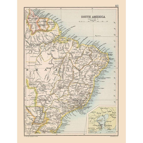 Southeast Brazil South America - Bartholomew 1892 White Modern Wood Framed Art Print by Bartholomew