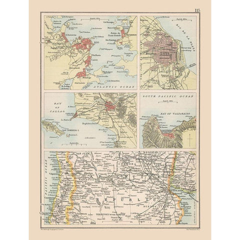 Bays South America - Bartholomew 1892 Black Modern Wood Framed Art Print with Double Matting by Bartholomew