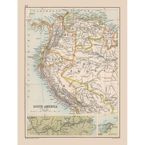 Southwest Central America - Bartholomew 1892 Black Modern Wood Framed Art Print with Double Matting by Bartholomew