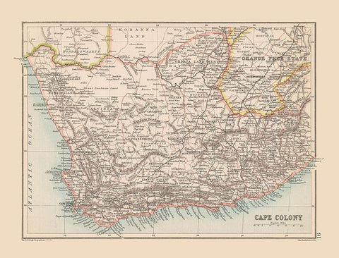 Cape Colony South Africa - Bartholomew 1892 White Modern Wood Framed Art Print with Double Matting by Bartholomew