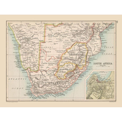 South Africa - Bartholomew 1892 Gold Ornate Wood Framed Art Print with Double Matting by Bartholomew