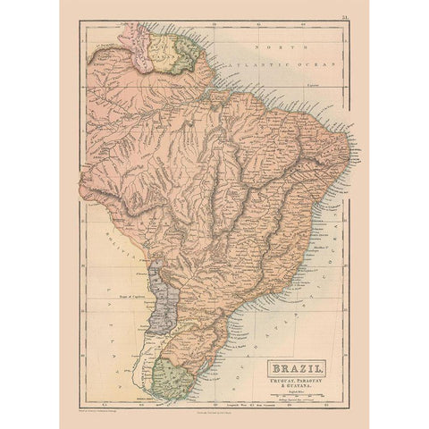 South America Brazil Uruguay Paraguay Guayana Gold Ornate Wood Framed Art Print with Double Matting by Black