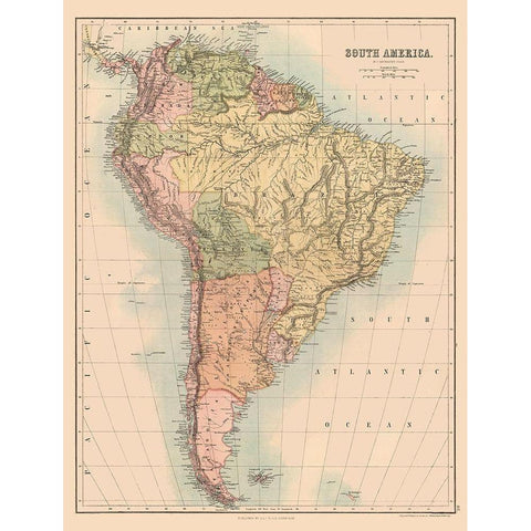 South America - Black 1867 Gold Ornate Wood Framed Art Print with Double Matting by Black