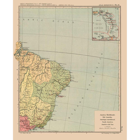 Southeastern South America - Streit 1913 White Modern Wood Framed Art Print by Streit