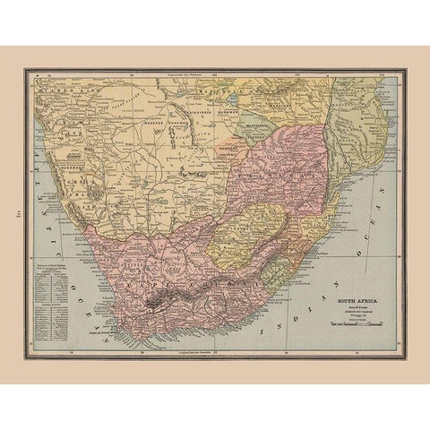 South Africa - Cram 1888 Gold Ornate Wood Framed Art Print with Double Matting by Cram