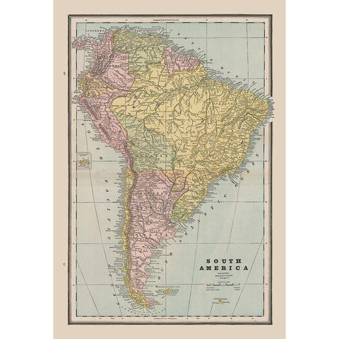 South America - Cram 1888 Black Modern Wood Framed Art Print with Double Matting by Cram