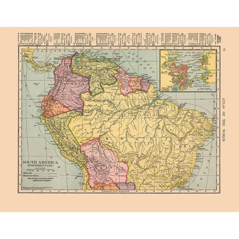 Northern South America - Hammond 1910 Gold Ornate Wood Framed Art Print with Double Matting by Hammond