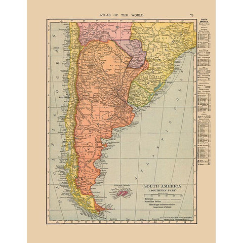 Southern South America - Hammond 1910 Gold Ornate Wood Framed Art Print with Double Matting by Hammond