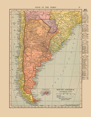 Southern South America - Hammond 1910 White Modern Wood Framed Art Print with Double Matting by Hammond