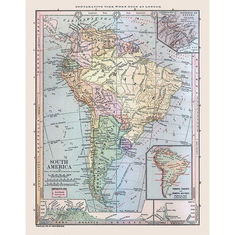 South America - Monteith 1882 Black Modern Wood Framed Art Print with Double Matting by Monteith