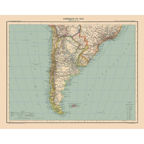 Southern South America - Schrader 1908 White Modern Wood Framed Art Print by Schrader