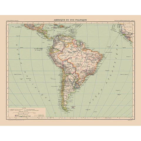 South America Political - Schrader 1908 Gold Ornate Wood Framed Art Print with Double Matting by Schrader