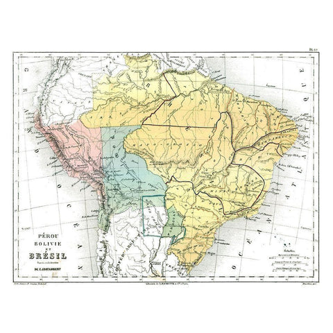 South America Brazil Peru Bolivia - Cortambert Black Modern Wood Framed Art Print with Double Matting by Cortambert