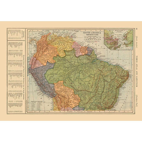 North South America - Reynold 1921 Gold Ornate Wood Framed Art Print with Double Matting by Reynold