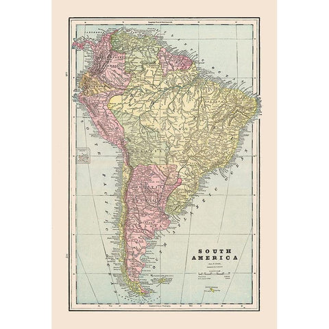 South America - Cram 1892 White Modern Wood Framed Art Print by Cram