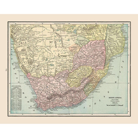 South Africa - Cram 1892 Gold Ornate Wood Framed Art Print with Double Matting by Cram