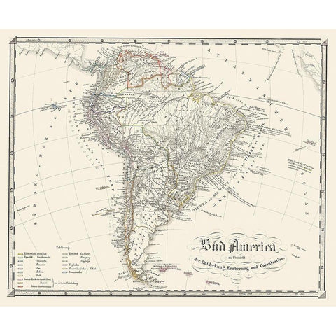 South America - Spruner 1855 Black Modern Wood Framed Art Print with Double Matting by Spruner