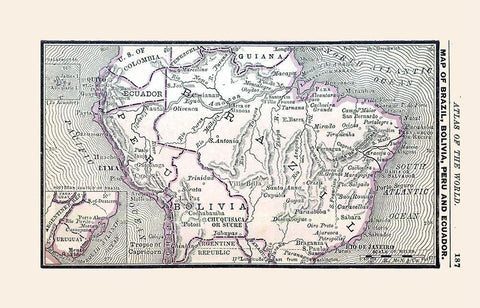 South America Brazil Bolivia Peru Ecuador White Modern Wood Framed Art Print with Double Matting by Alden