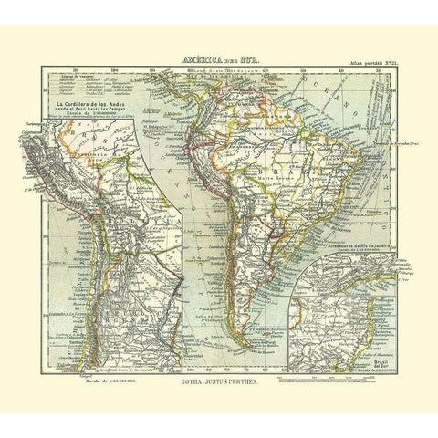 South America - Perthes 1921 Black Modern Wood Framed Art Print with Double Matting by Perthes