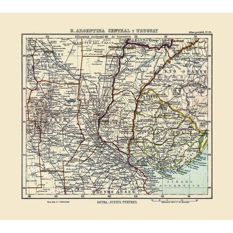 South America Argentina Uruguay - Perthes 1921 Gold Ornate Wood Framed Art Print with Double Matting by Perthes