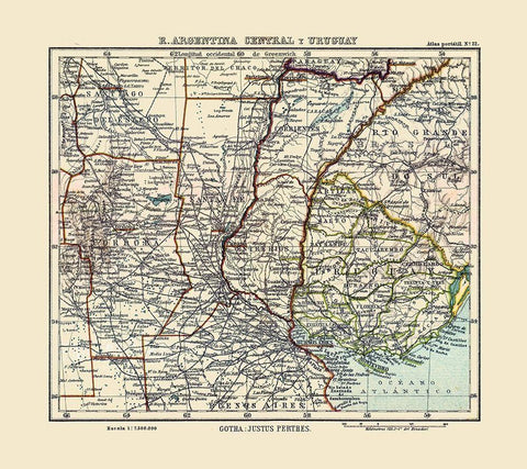 South America Argentina Uruguay - Perthes 1921 White Modern Wood Framed Art Print with Double Matting by Perthes