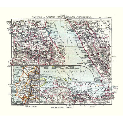 South America Mexico Peru Venezuela Ecuador Black Modern Wood Framed Art Print by Perthes