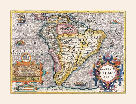 South America White Modern Wood Framed Art Print with Double Matting by Unknown