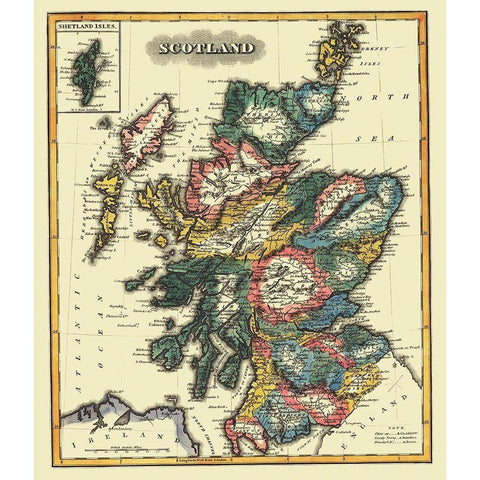 Great Britain Scotland - Lucas 1823 Black Modern Wood Framed Art Print with Double Matting by Lucas