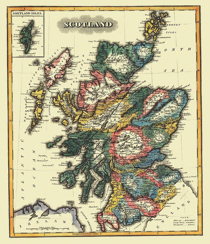 Great Britain Scotland - Lucas 1823 White Modern Wood Framed Art Print with Double Matting by Lucas