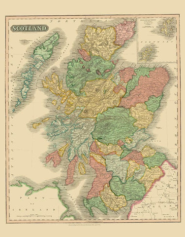 Great Britain Scotland - Thomson 1817 White Modern Wood Framed Art Print with Double Matting by Thomson